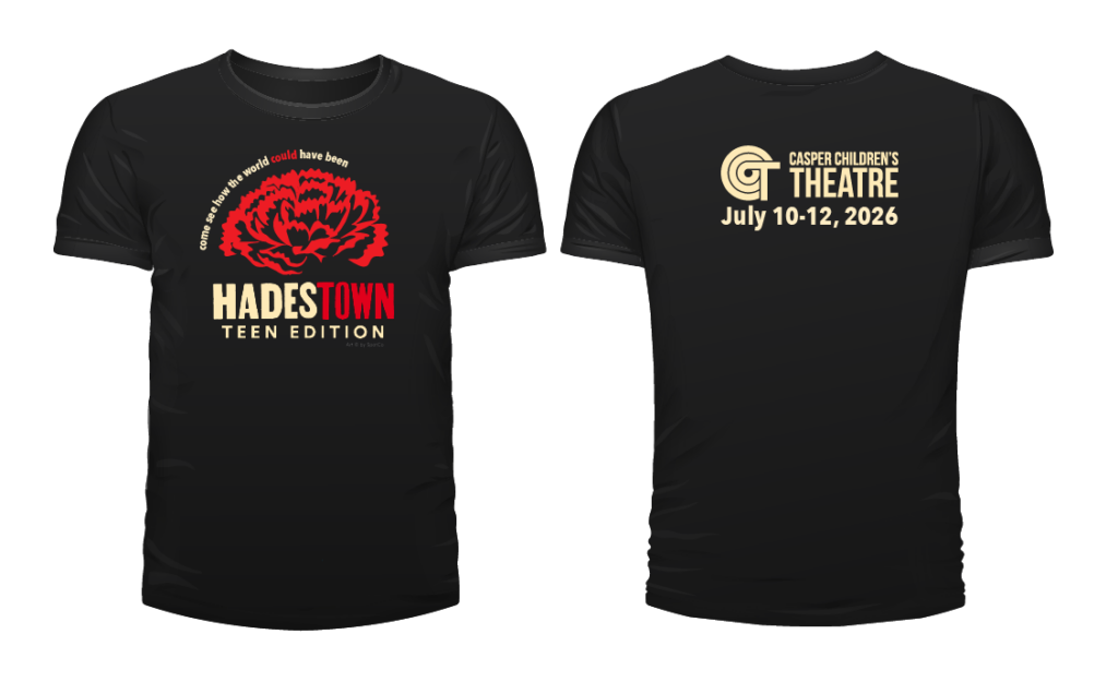 Black Hadestown Teen Edition t-shirt front and back